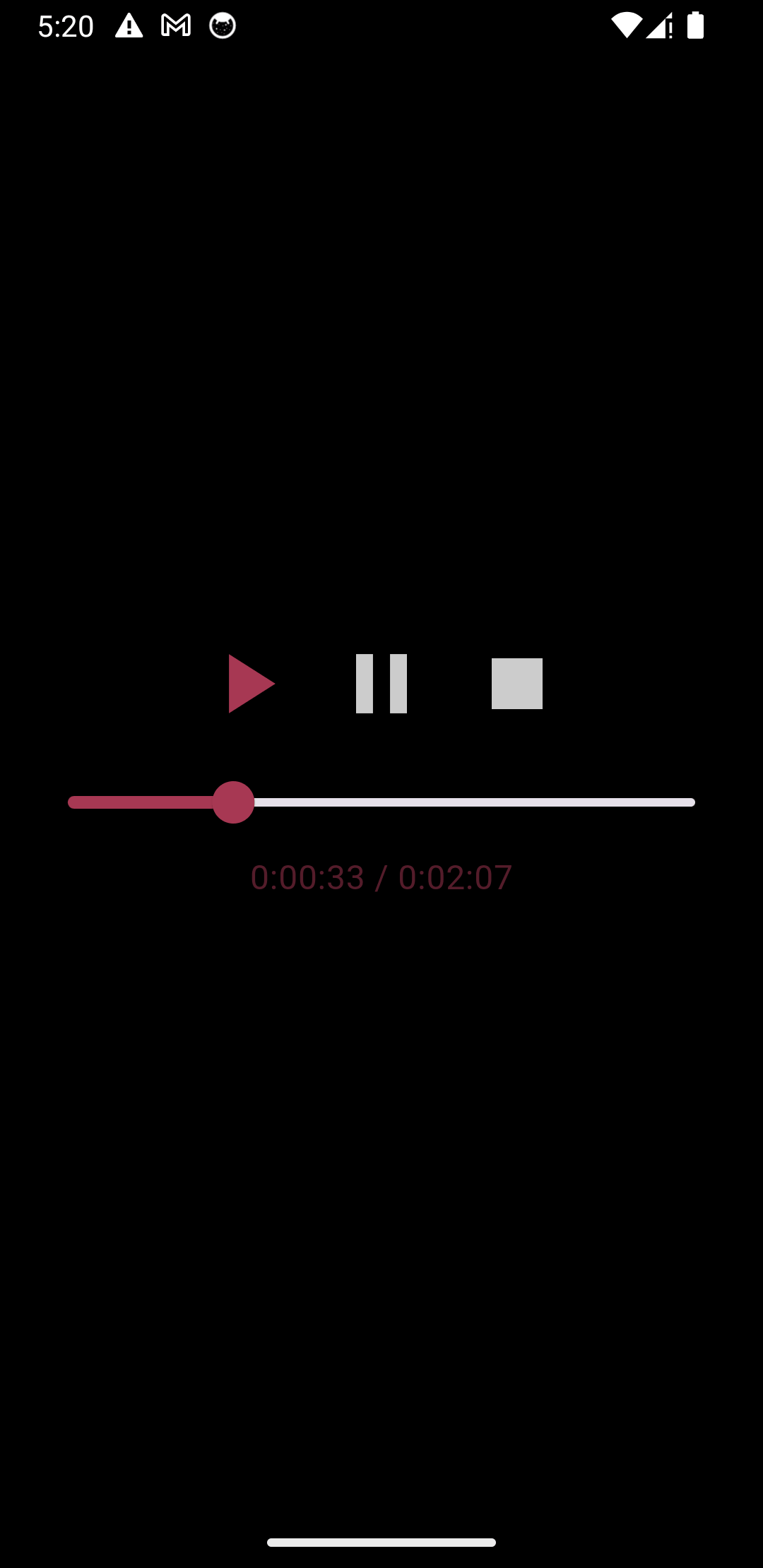 Screenshot of a Flutter app with an audio player interface